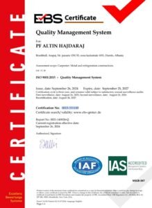 Certificato ISO 9001:2015 ALTIN Steel